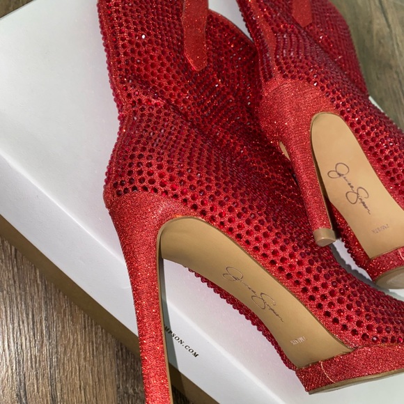 Jessica Simpson Intense Red Glitter Gabor Boots. - Picture 14 of 16